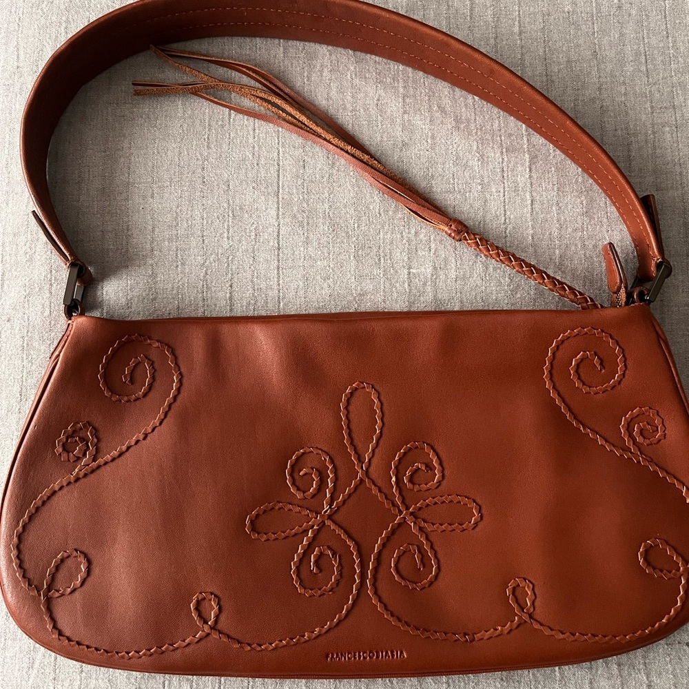 Francesco Biasia Bag: beautiful braided leather detail, Cognac colour. New.
